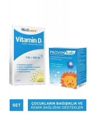 Wellcare Vitamin D3 400 IU + Provim Kids Probiyotik 8 ml Set