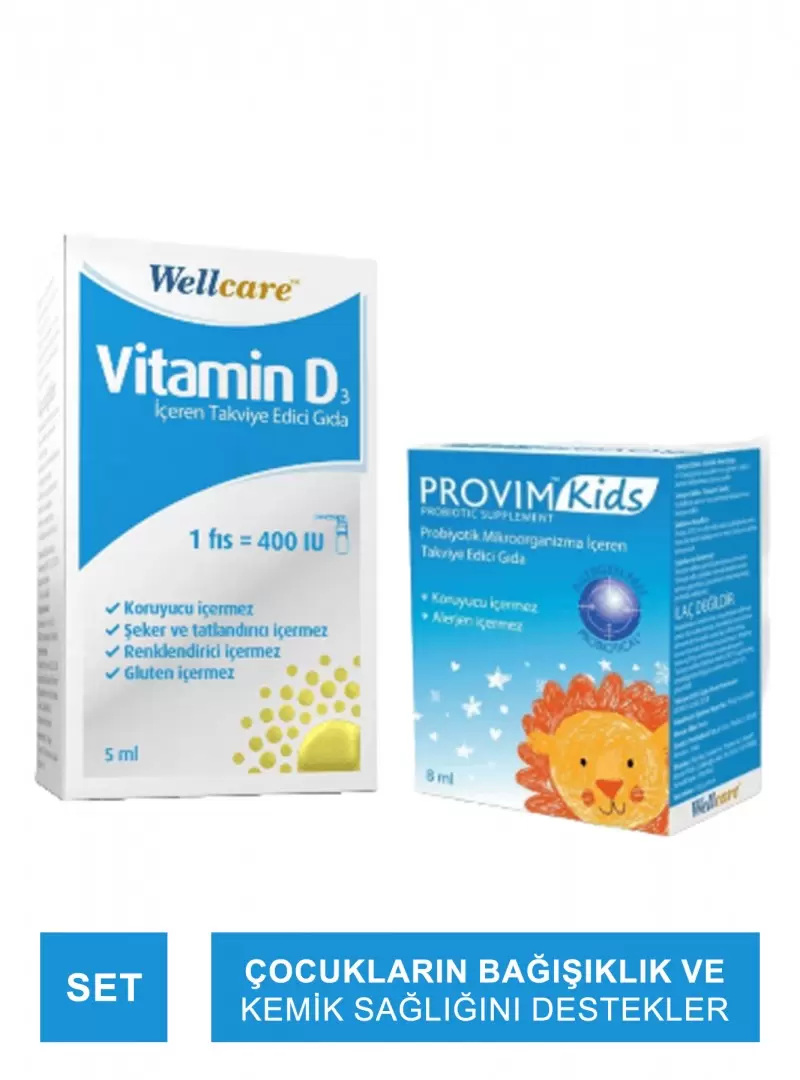 Wellcare Vitamin D3 400 IU + Provim Kids Probiyotik 8 ml Set