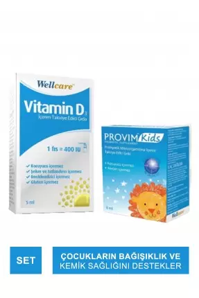 Wellcare Vitamin D3 400 IU + Provim Kids Probiyotik 8 ml Set