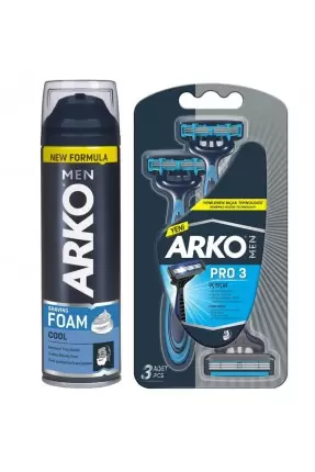 Arko Men Shaving Foam Tıraş Köpüğü 200ml - Arko Men Pro 3 Tıraş Bıçağı Set