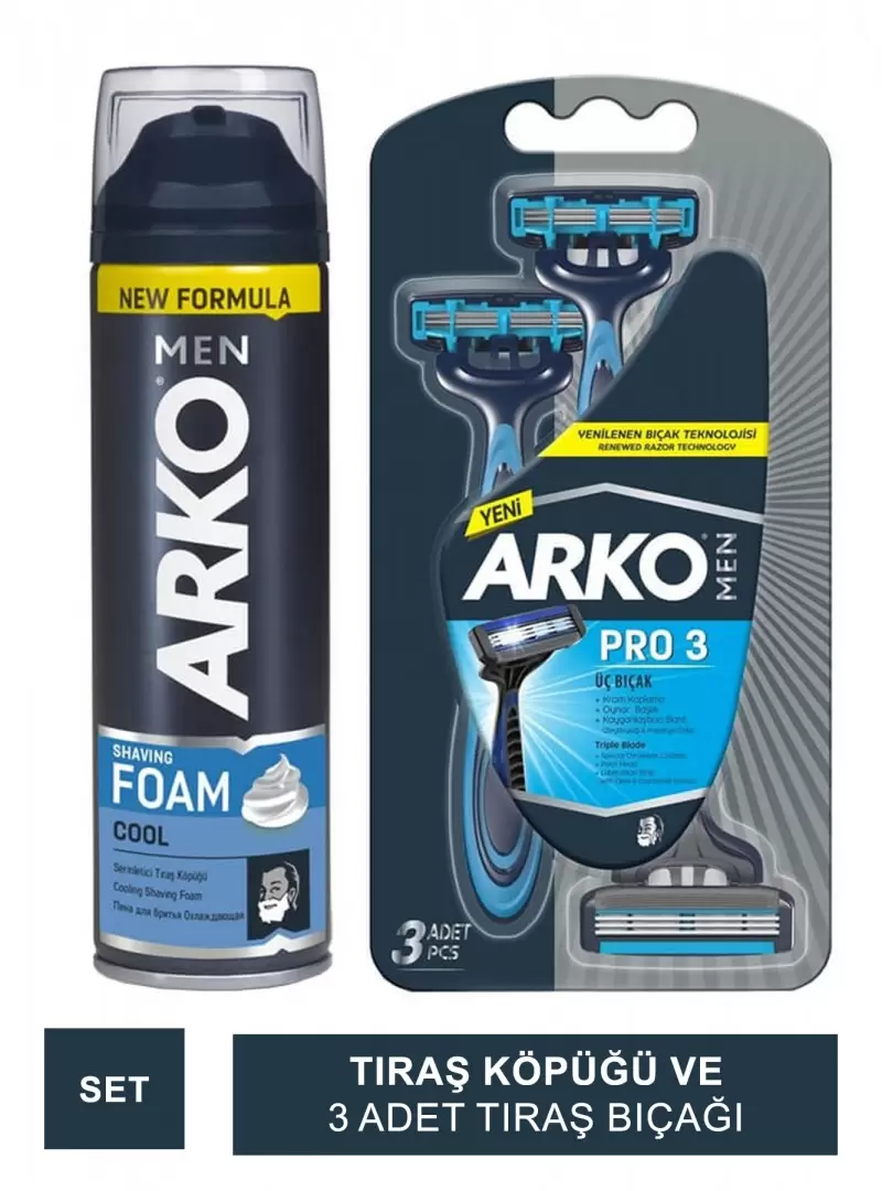 Arko Men Shaving Foam Tıraş Köpüğü 200ml - Arko Men Pro 3 Tıraş Bıçağı Set