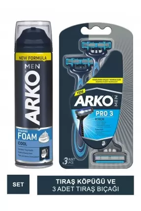 Arko Men Shaving Foam Tıraş Köpüğü 200ml - Arko Men Pro 3 Tıraş Bıçağı Set