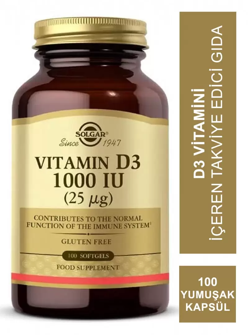 Solgar Vitamin D3 1000 IU 100 Yumuşak Kapsül