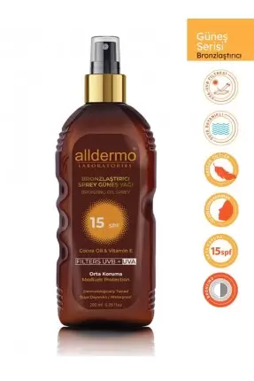 Outlet - Alldermo Bronzlaştırıcı Sprey Güneş Yağı Spf 15 200 ml