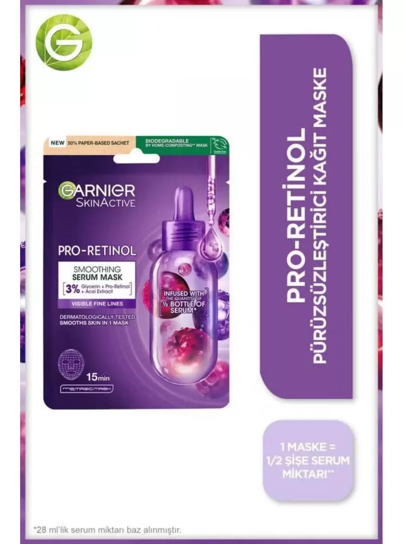 Garnier Pro-Retinol Pürüzsüzleştirici Kağıt Maske 22gr