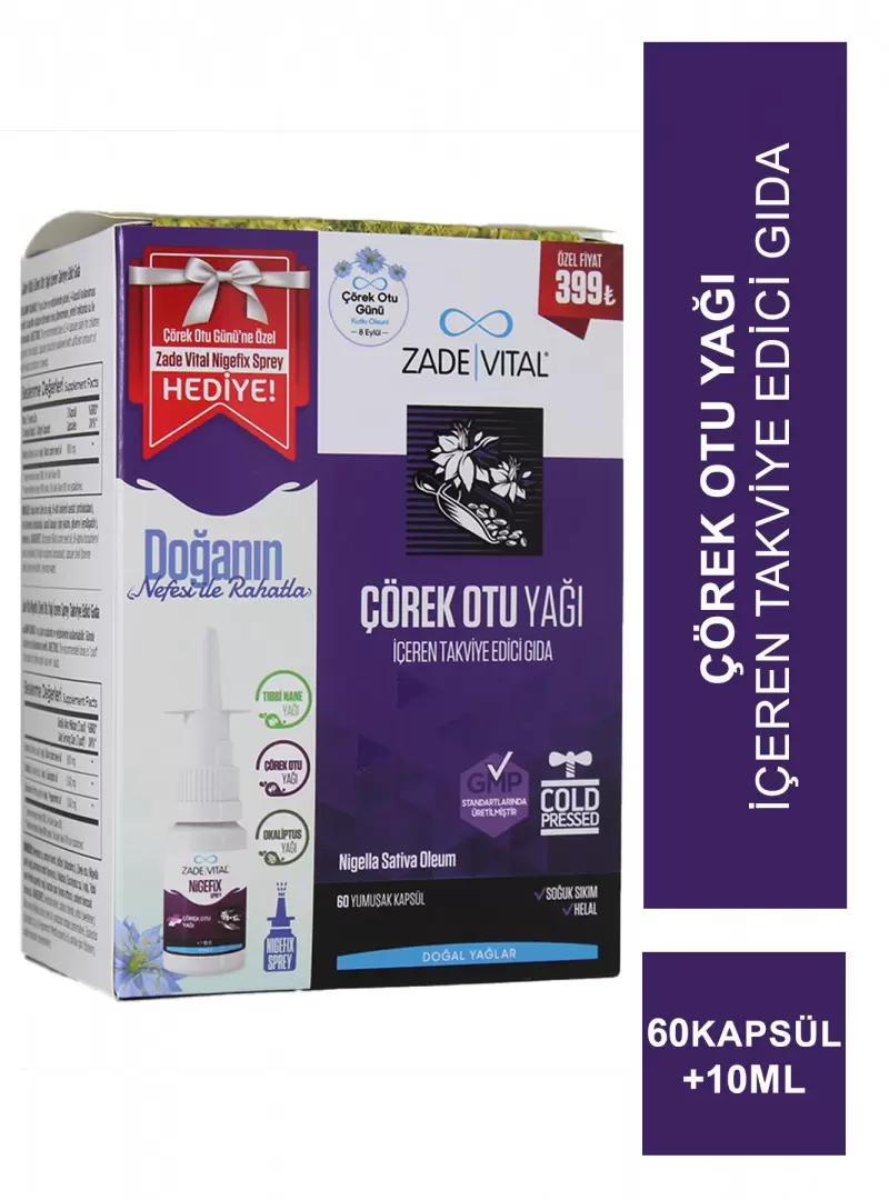 Zade Vital Çörek Otu Yağı 60 Kapsül + Nigefix Sprey 10ml