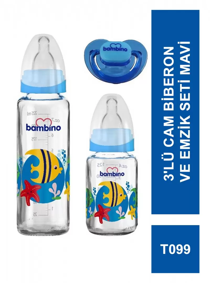 Outlet - Bambino 3'lü Cam Biberon ve Emzik Seti - T099 -