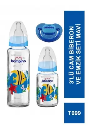 Outlet - Bambino 3'lü Cam Biberon ve Emzik Seti - T099 -