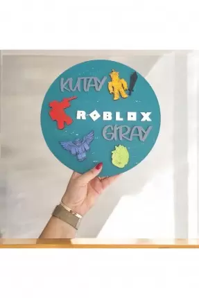 Ebruli Sanat Tasarım Roblox Temalı Özel Tasarım Ahşap El Boyaması Çocuk Odası Kapı Süsü