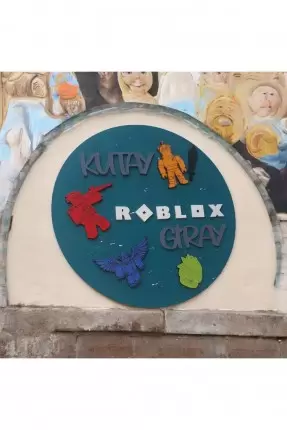 Ebruli Sanat Tasarım Roblox Temalı Özel Tasarım Ahşap El Boyaması Çocuk Odası Kapı Süsü