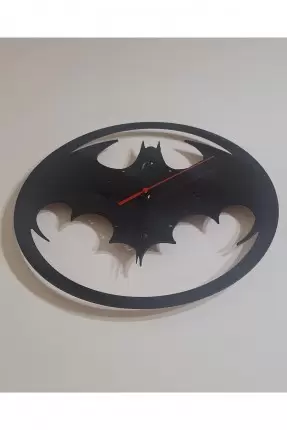 Ebruli Sanat Tasarım Batman Temalı Özel Tasarım Siyah Ahşap Duvar Saati Duvar Dekorasyonu