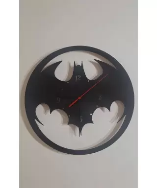 Ebruli Sanat Tasarım Batman Temalı Özel Tasarım Siyah Ahşap Duvar Saati Duvar Dekorasyonu