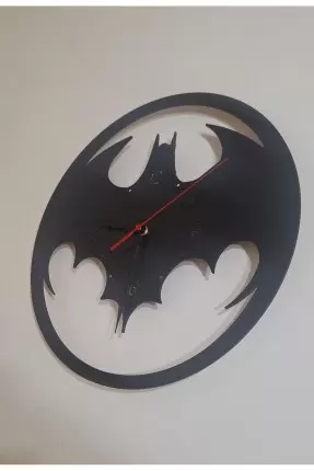 Ebruli Sanat Tasarım Batman Temalı Özel Tasarım Siyah Ahşap Duvar Saati Duvar Dekorasyonu