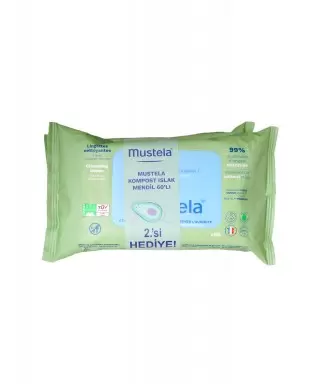 Mustela Compostable Cleansing Wipes - Kompostlanabilir Temizleme Mendili - 2 x 60 Adet