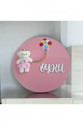 Ebruli Sanat Tasarım Kişiye özel isimli bebek Ve Keçe Balon Detaylı Çocuk Odası Kapı Süsü