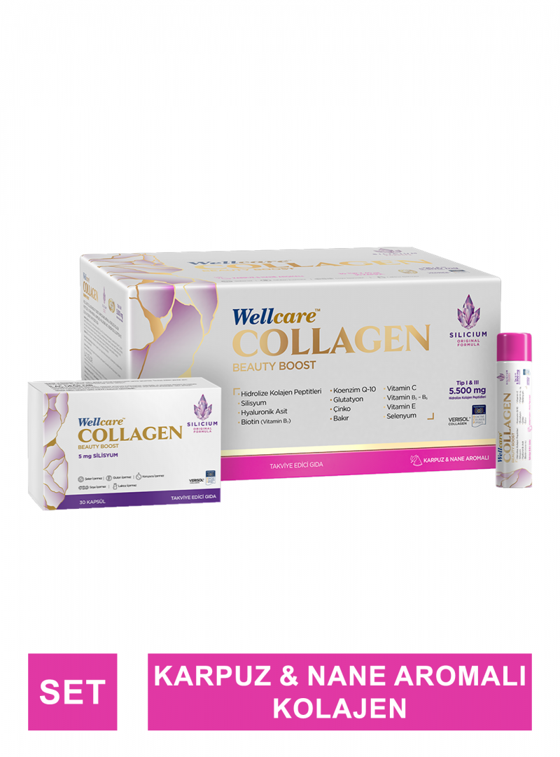 Outlet - Wellcare Collagen Beauty Boost Plus - Karpuz & Nane Aromalı - 10.000 mg Likit Form 40mlx30Shot & 30 Kapsül