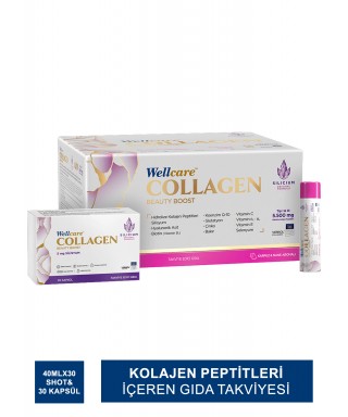 Outlet - Wellcare Collagen Beauty Boost Plus - Karpuz & Nane Aromalı - 5500 mg Likit Form 40mlx30Shot & 30 Kapsül