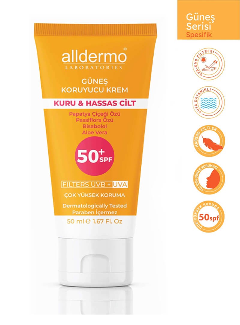 Outlet - Alldermo Kuru Hassas Cilt Güneş Koruyucu Krem SPF 50+ 50 ml