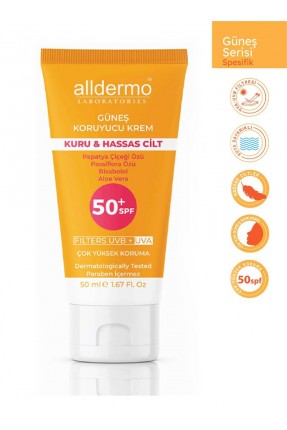 Outlet - Alldermo Kuru Hassas Cilt Güneş Koruyucu Krem SPF 50+ 50 ml