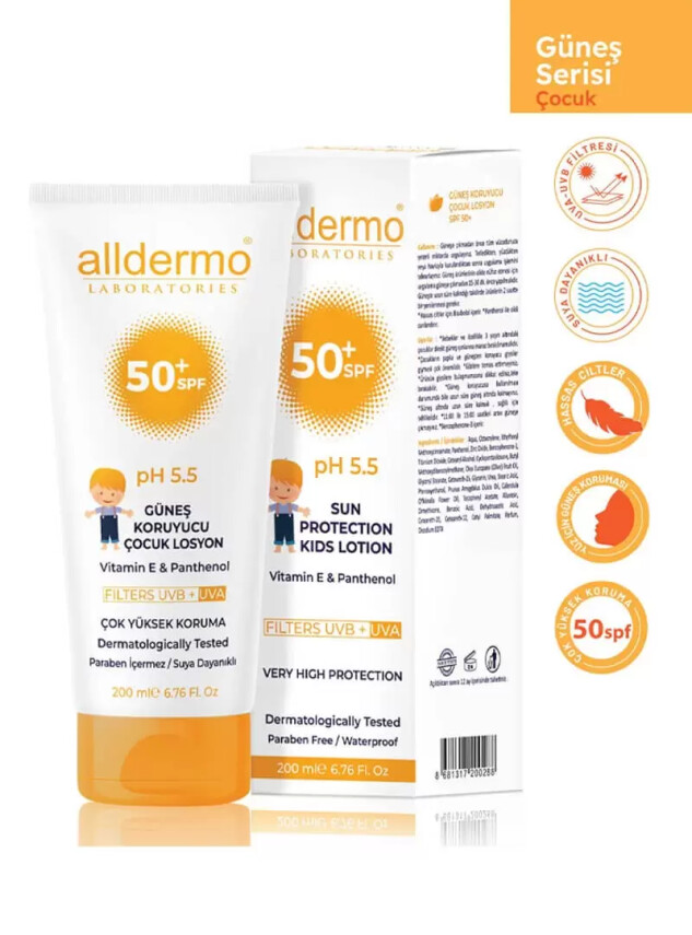 Alldermo Çocuk Güneş Losyonu SPF50 200 ml - Alldermo