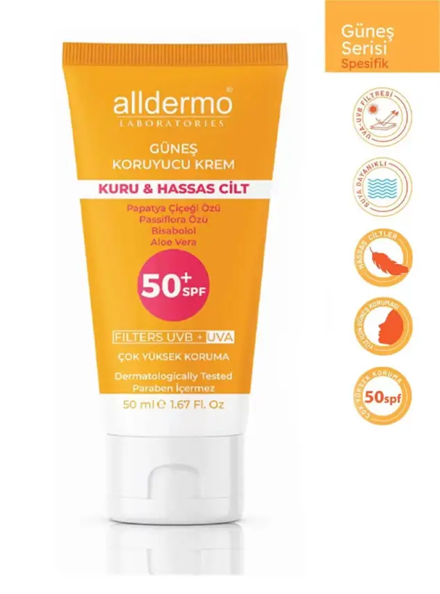 Outlet - Alldermo Kuru Hassas Cilt Güneş Koruyucu Krem SPF 50+ 50 ml - 1