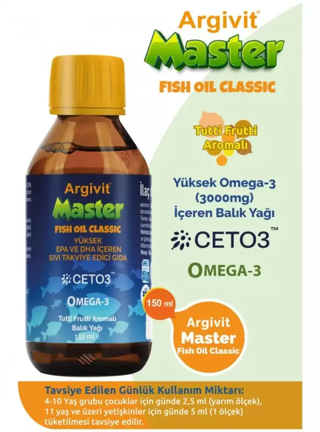 Argivit Master Fish Oil Yüksek Omega-3 İçeren Balık Yağı 150 ml - Tutti Frutti Aromalı - 2