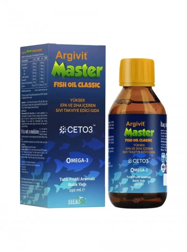 Argivit Master Fish Oil Yüksek Omega-3 İçeren Balık Yağı 150 ml - Tutti Frutti Aromalı - HEKİM