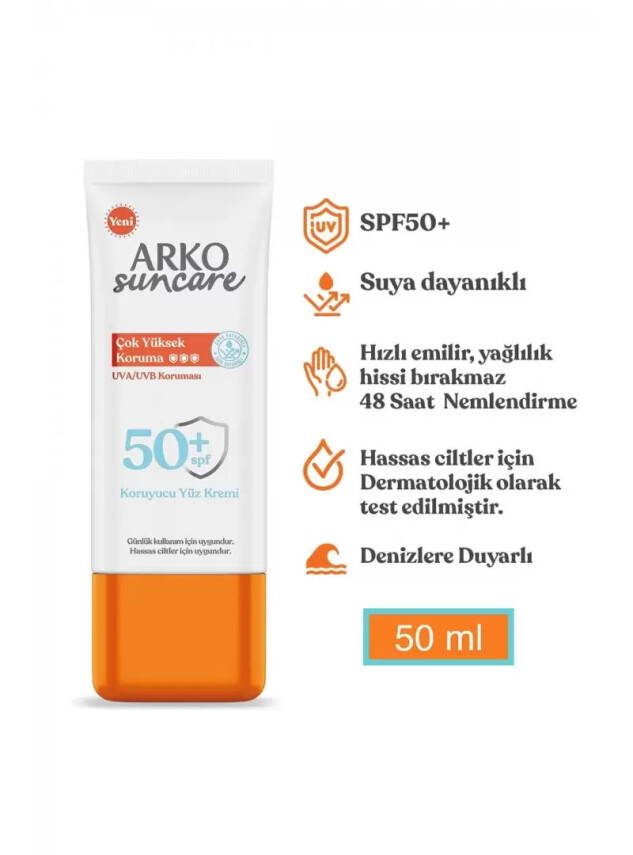 Arko Suncare Spf50 Çok Yüksek Korumalı Yüz Güneş Kremi 50 ml - Arko