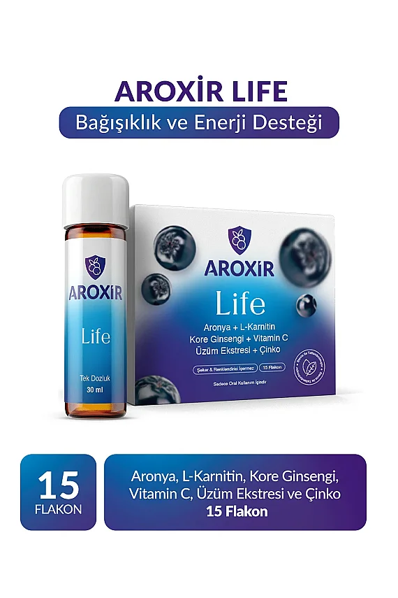 Aroxir Life Bağışıklık ve Enerji Desteği Aronya 15 Flakon - 1