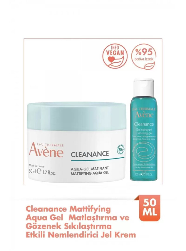 Avene Cleanance Aqua Gel Matlaştırıcı Krem 50 ml - Temizleme Jeli Hediye - Avene