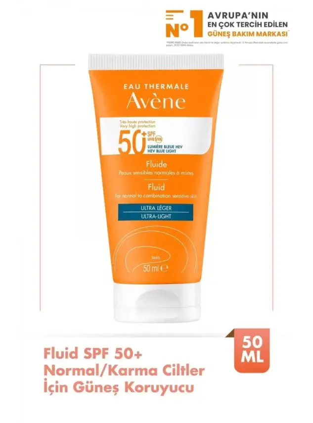 Avene Fluide SPF 50+ Normal/ Karma Ciltler için Güneş Koruyucu 50 ml - 1