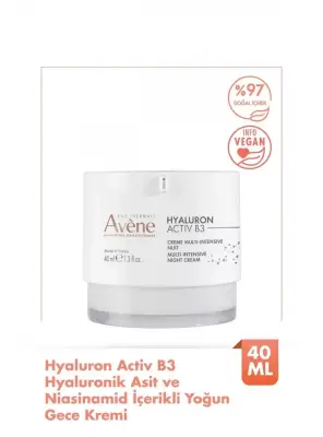 OUTLET - Avene Hyaluron Activ B3 Hyaluronik Asit ve Niasinamid İçerikli Yoğun Gece Kremi 40 ml - Avene