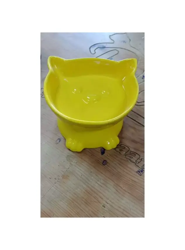 Ayaklı Porselen Kedi Kafa Mama ve Su Kabı 300 ML - 1