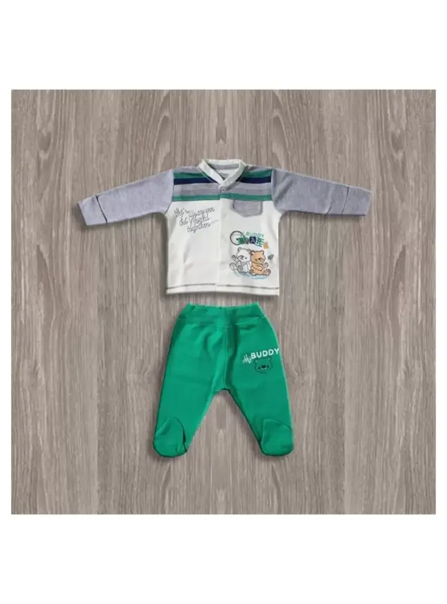 Aziz Bebe Ayıcık Desenli 2li Erkek Takımı - 3