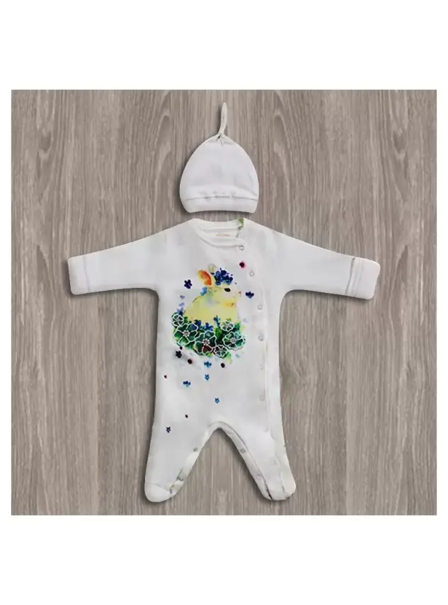 Aziz Bebe Tavşan Desenli Bebek Tulumu - 1