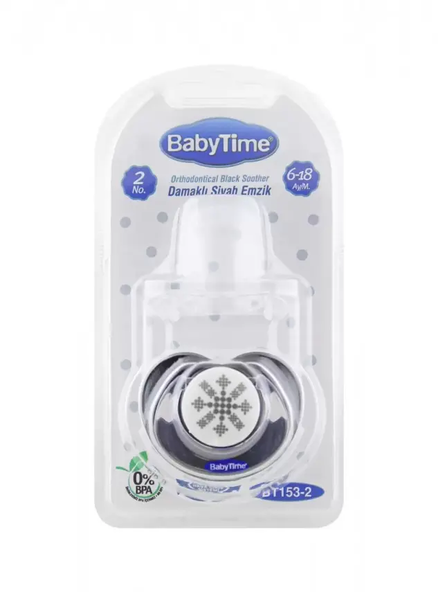 BabyTime Silikon Damaklı Koruyucu Kapaklı Siyah Emzik 6-18 - BT153-2 - - 2