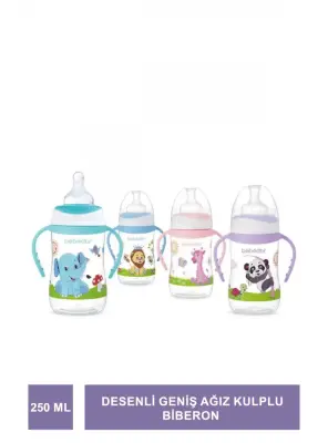 Bebedor Desenli Geniş Ağız Kulplu Biberon 250 ml -89322- - Bebedor