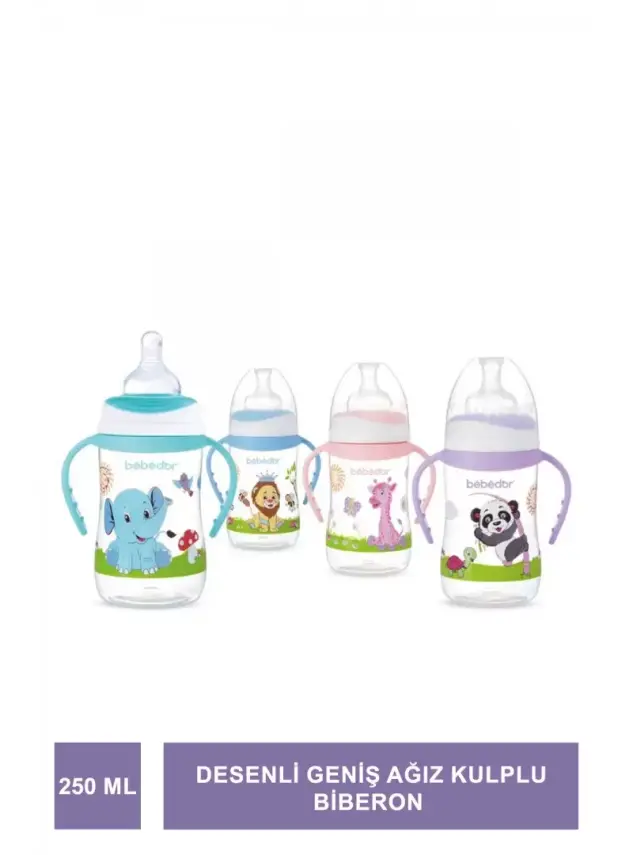 Bebedor Desenli Geniş Ağız Kulplu Biberon 250 ml -89322- - 1