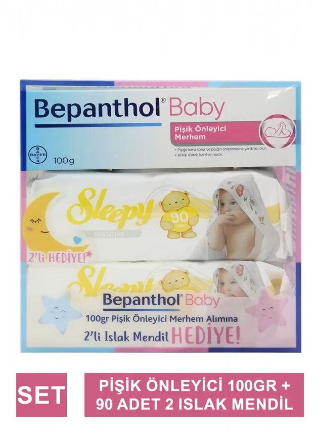 Bepanthol Baby Pişik Önleyici Merhem 100 Gr + 2 Paket Sleepy Sensitive Islak Havlu 90'lı Hediye - Bepanthol
