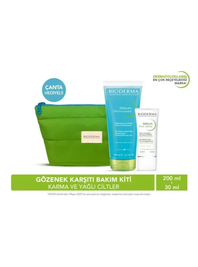 Bioderma Karma ve Yağlı Ciltler için Gözenek Karşıtı Bakım Kiti ( Çanta Hediyeli ) - 1