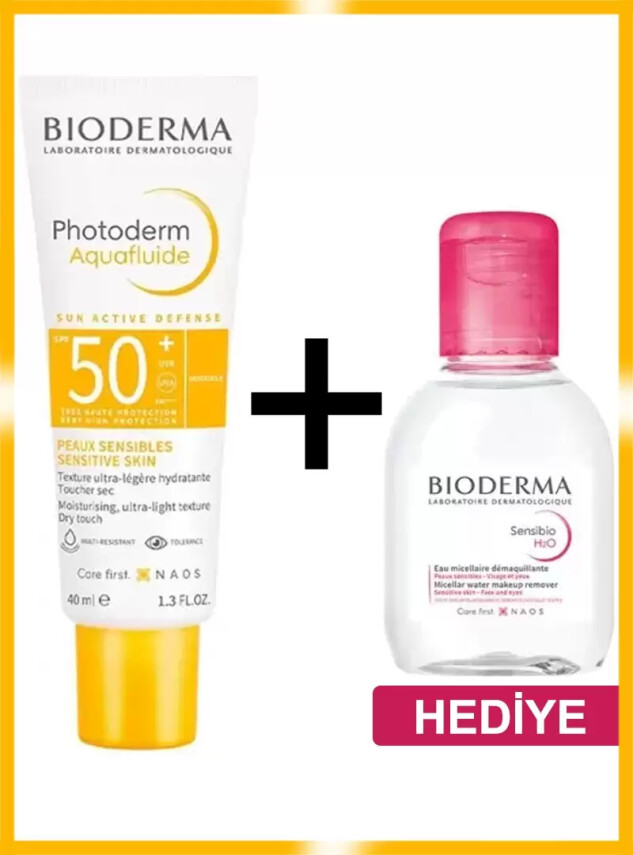 Bioderma Photoderm Aquafluid SPF50+ Tüm Ciltler Renksiz Güneş Kremi 40 ml - Sensibio H2o Hediye - - Bioderma