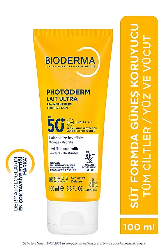 Bioderma Photoderm Lait Ultra Tüm Ciltler SPF50+ Yüksek Koruma Süt Form Yüz Vücut Güneş Kremi 100 ml - 1