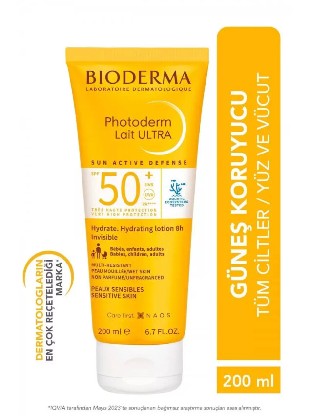 Bioderma Photoderm Lait Ultra Tüm Ciltler SPF50+ Yüksek Koruma Süt Form Yüz Vücut Güneş Kremi 200 ml - Bioderma