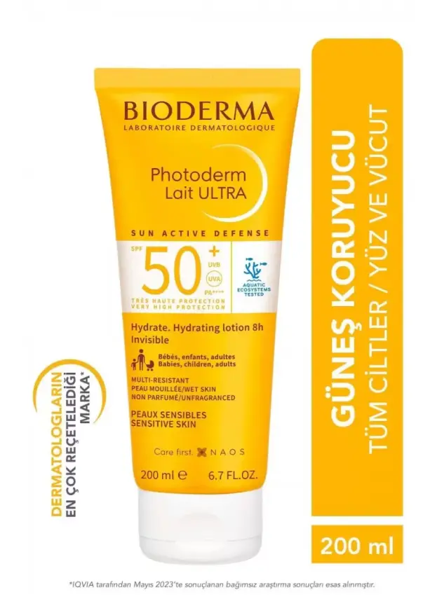 Bioderma Photoderm Lait Ultra Tüm Ciltler SPF50+ Yüksek Koruma Süt Form Yüz Vücut Güneş Kremi 200 ml - 1