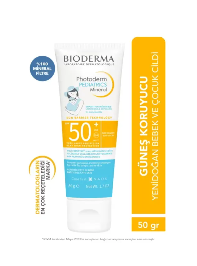 OUTLET - Bioderma Photoderm Pediatrics Yenidoğan Bebek, Çocuk SPF50+ Yüksek Koruma Mineral Güneş Kremi 50 gr - 1