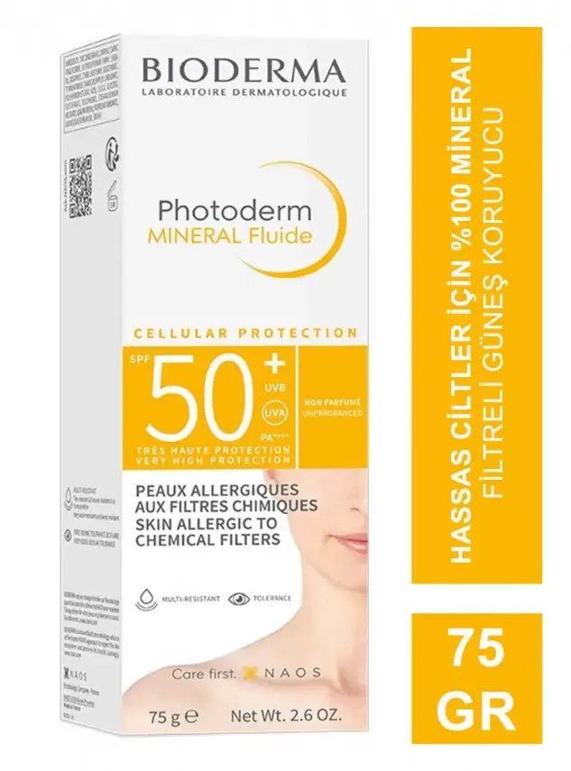 Bioderma Photoderm SPF 50+ Mineral Fluide Çok Hassas Ciltler Yüksek Korumalı Mineral Güneş Koruyucu Krem 75 gr - 1