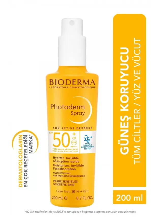 Bioderma Photoderm SPF 50+ Tüm Ciltler için Sprey Form Yüksek Korumalı Güneş Kremi 200 ml - 1