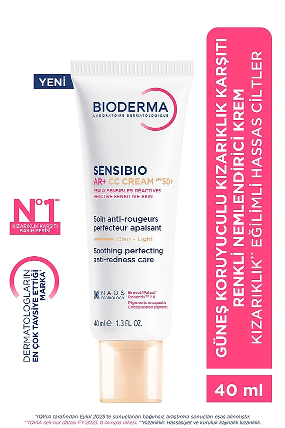 Bioderma Sensibio AR+ CC Cream SPF50+ Güneş Koruyuculu Kızarıklık Karşıtı Renkli Nemlendirici Krem 40 ML - 1