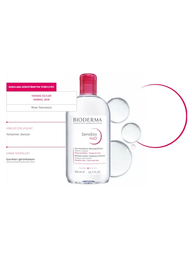Bioderma Sensibio H2O Cilt ve Makyaj Temizleme Misel Suyu 500 Ml - 3