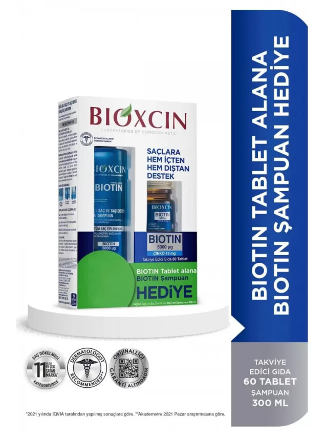 Bioxcin Biotin 5000 Mcg 60 Tablet + Biotin Şampuan 300 ml Kofre - Bioxcin